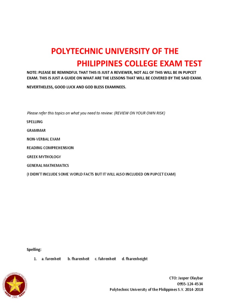 Polytechnic University of The Philippines College Exam Test | PDF ...