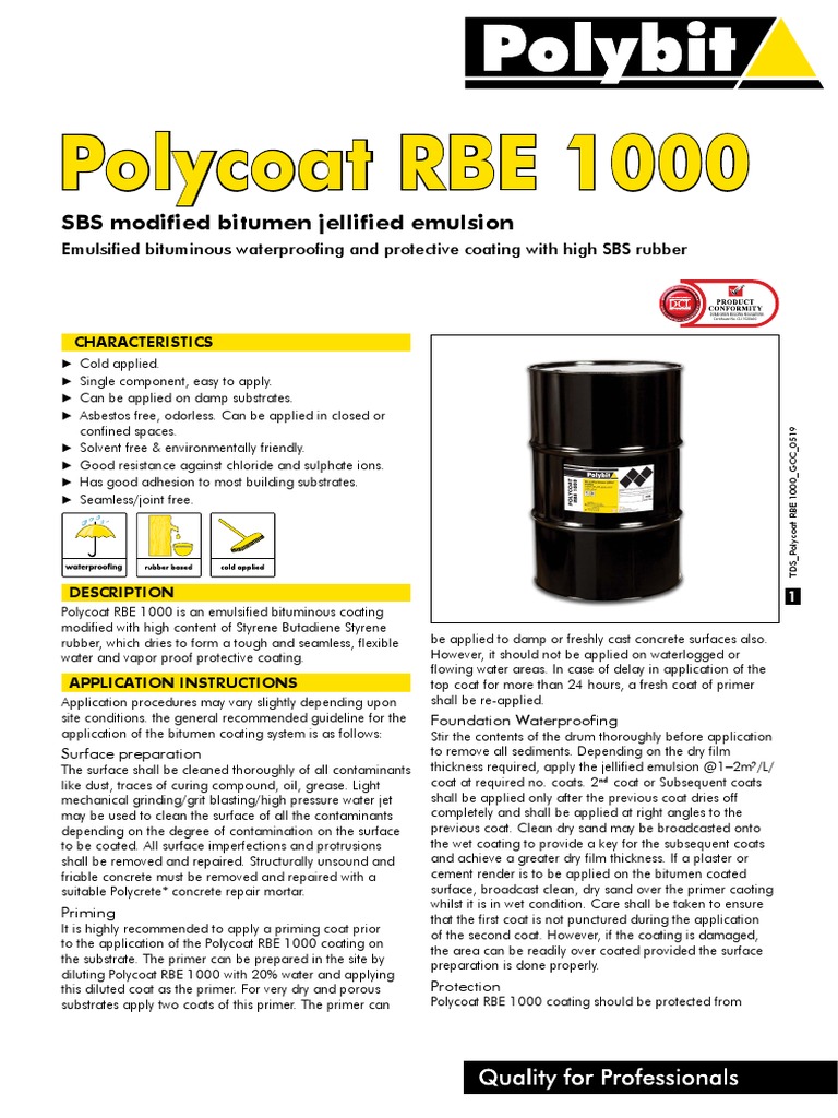 Polycoat RBE 1000 SBS Modified Bitumen Jellified Emulsion PDF