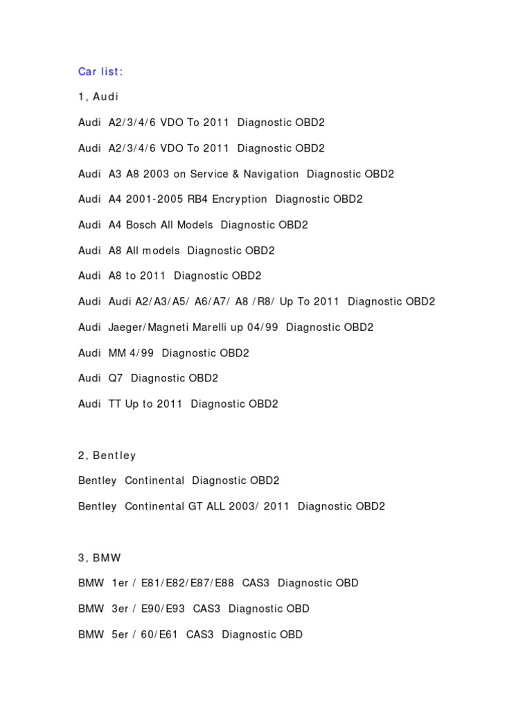 Car Diagnostic OBD2 List | PDF | Volkswagen | Audi