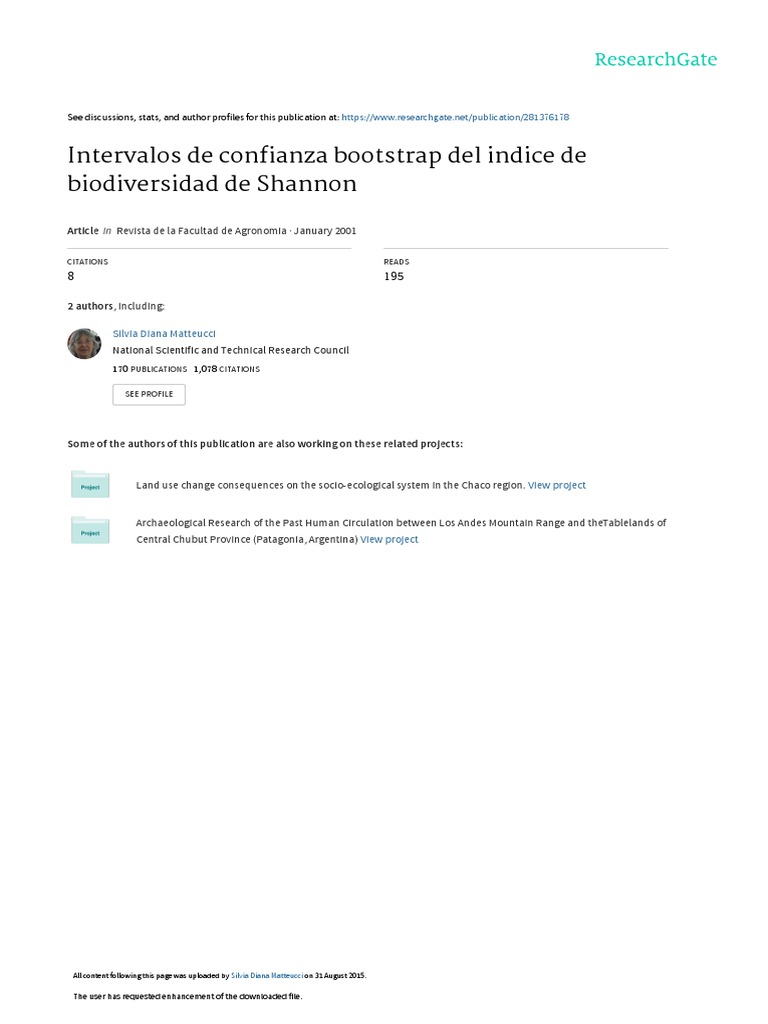 Bootstrap Confidence Intervals for Shannon's Index | PDF