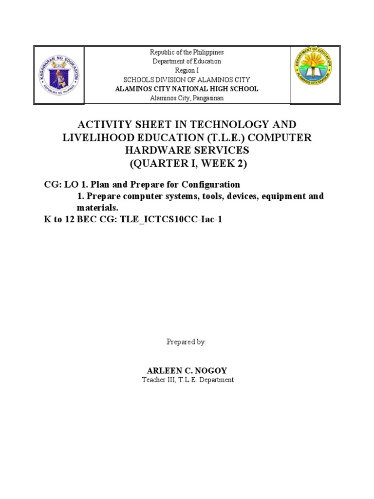 TLE Activity Sheet: Computer Hardware Services | PDF | Booting ...