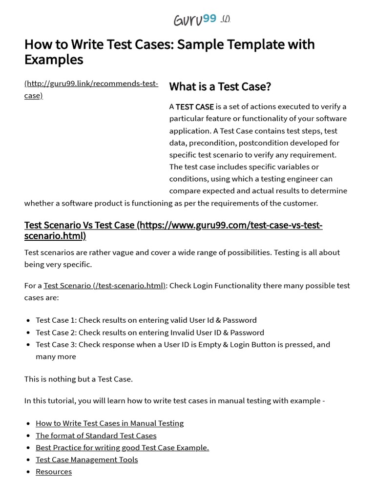 How To Write Test Cases Sample Template With Examples PDF