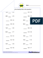 Supply The Missing Value in The Equation:: Easy Division Pre-Algebra Problems Math Worksheet 2