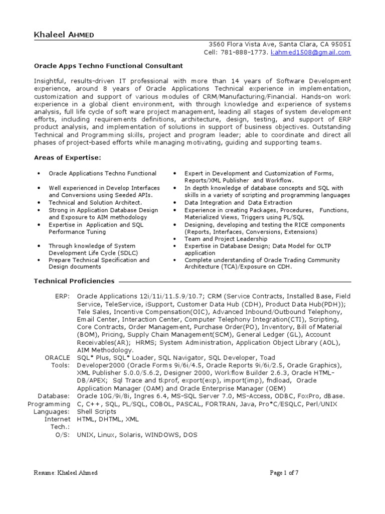 Oracle Apps Techno-Functional Consultant Resume | PDF | Application ...