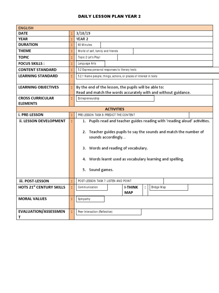 Daily Lesson Plan Year 2 | PDF