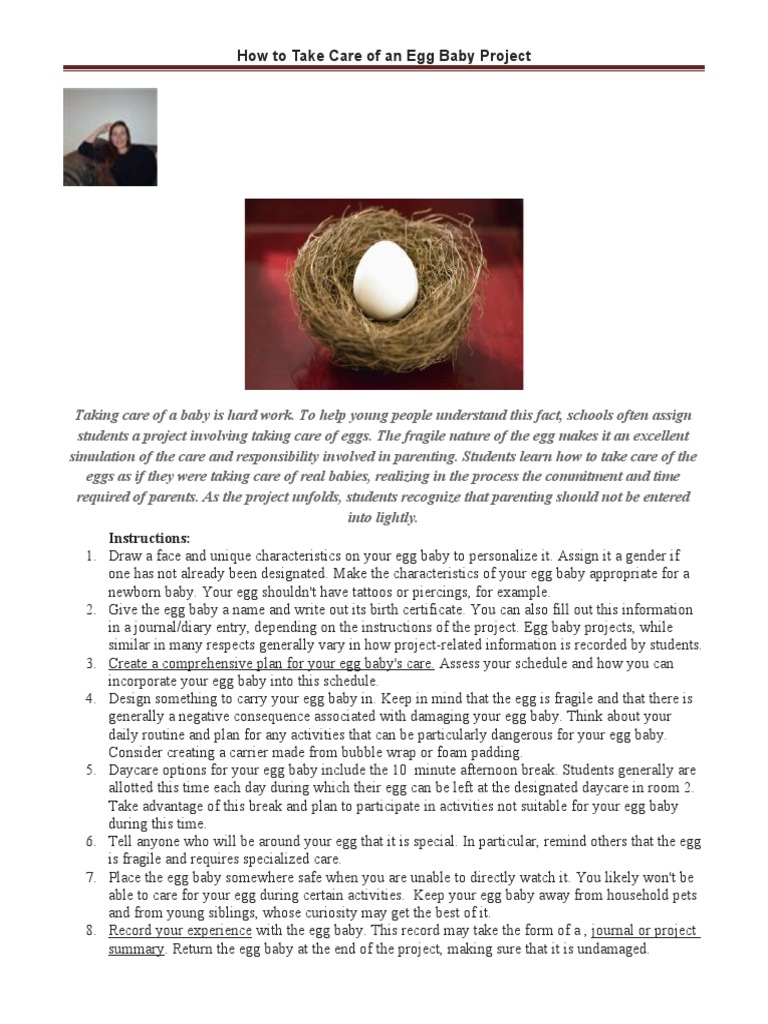 How To Take Care of An Egg Baby Project PDF Parenting Relationships