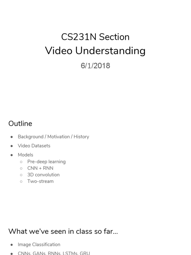 CS231N Section Video Understanding Download Free PDF Computational