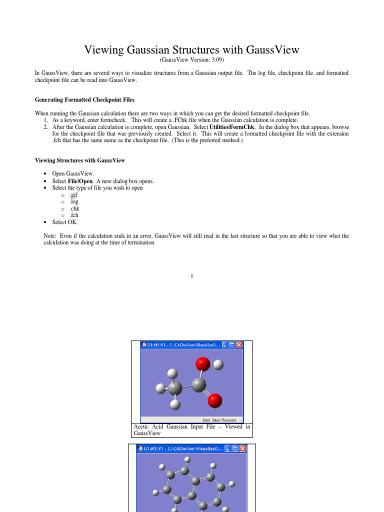 Viewing Gaussian Structures With Gaussview Pdf Molecular Orbital