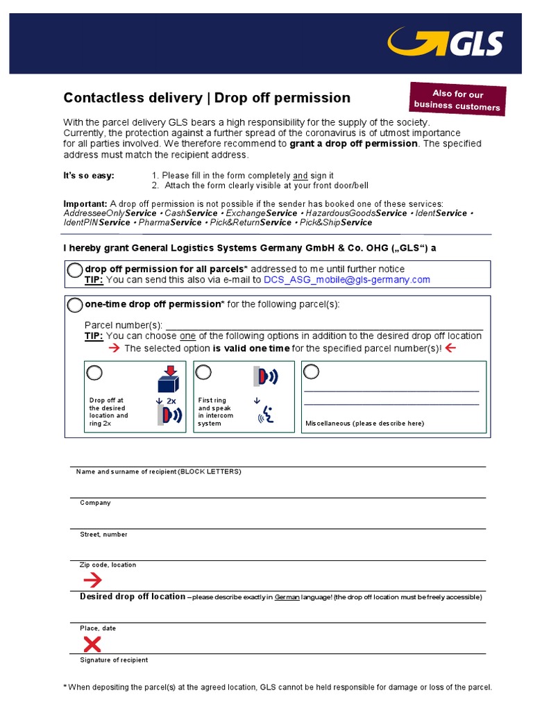 GLS Drop Off Permission Form | PDF