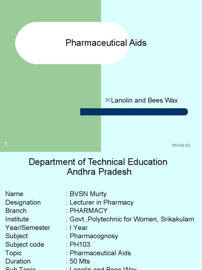 Pharmaceutical Aids Lanolin and Bees Wax PDF Wax Chemical Compounds