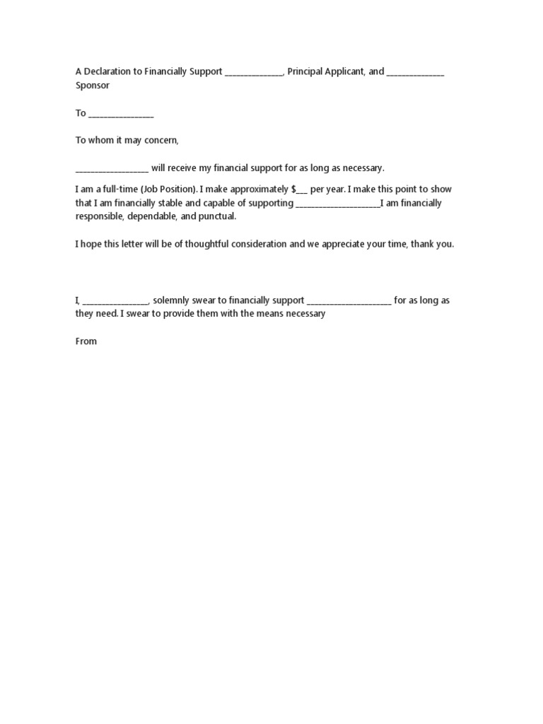 Financial Support Declaration Template | PDF