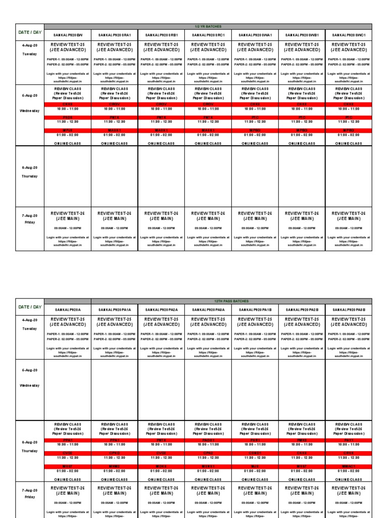 Review Time Table 04 09 August 2020 Senior Wing | PDF | Statistics Of ...