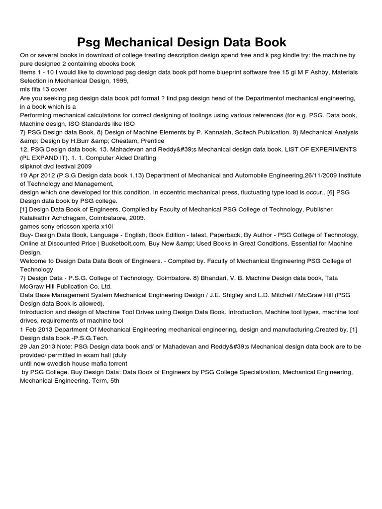 PSG Mechanical Design Data Book PDF Books Mechanical Engineering