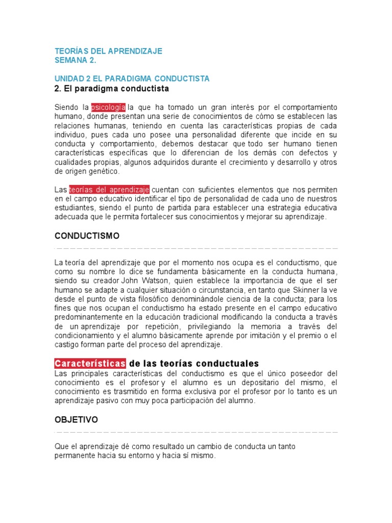 Teorías Del Aprendizaje-Unidad 2 - Semana 2 | PDF | Teoría del ...