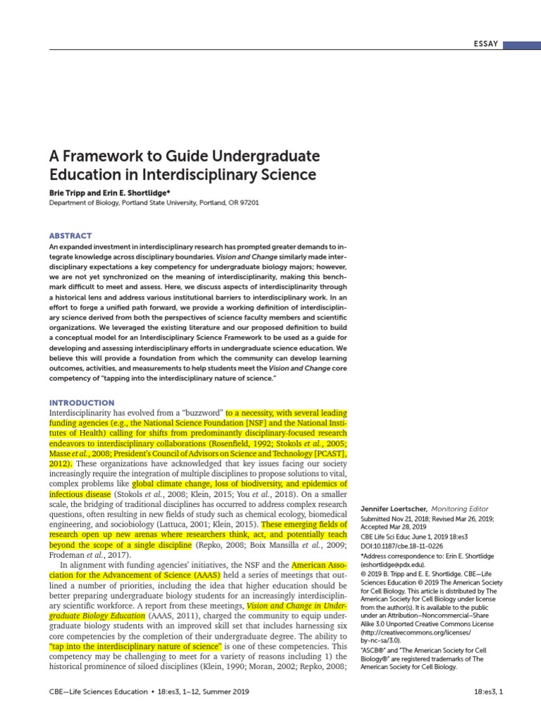 A Framework To Guide Undergraduate | PDF | Interdisciplinarity | Science