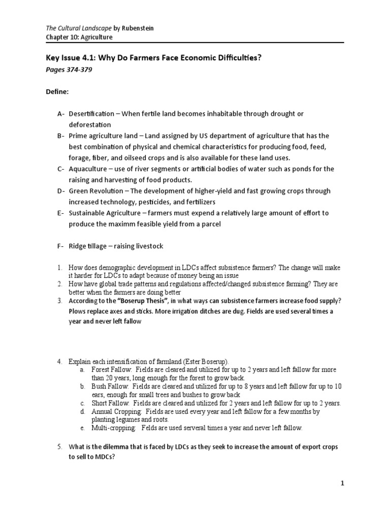 Key Issue 4.1 Why Do Farmers Face Economic Difficulties? Pages 374