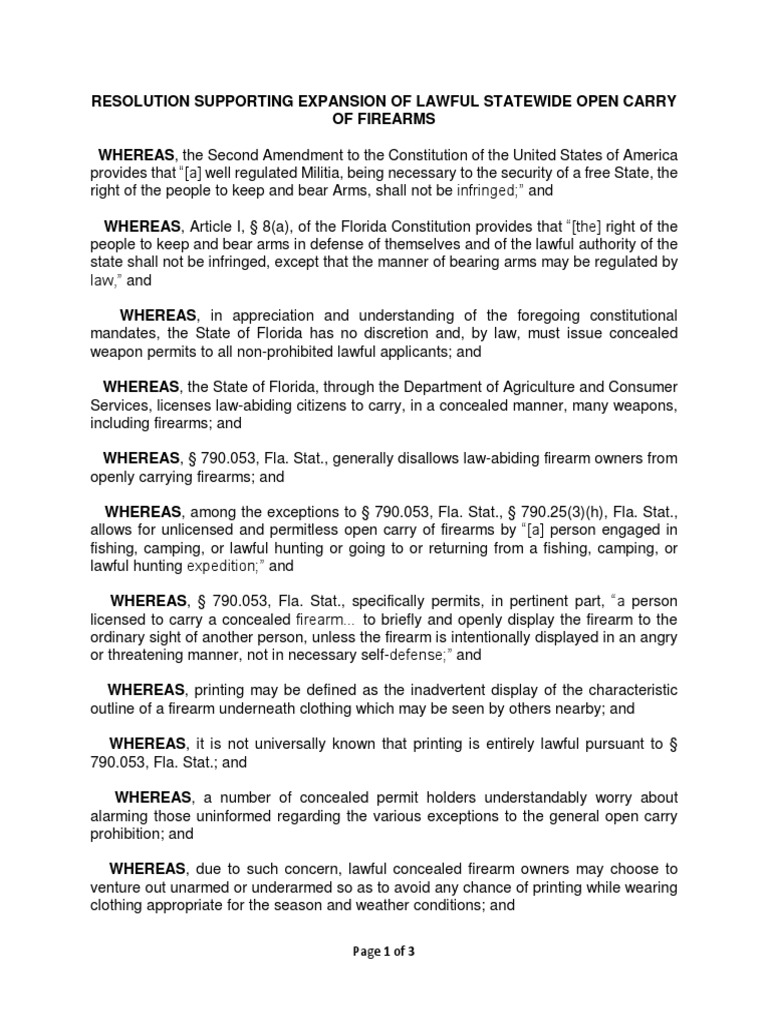 Support for Open Carry Legislation in Florida | PDF | Concealed Carry ...