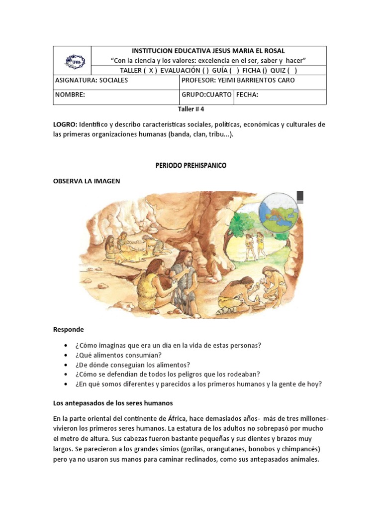 Taller #4 de Sociales Grado 4Â° | PDF | Cazador recolector | Homo Sapiens