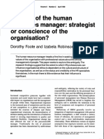 The Role of The Human Resources Manager: Strategist or Conscience of The Organisation?