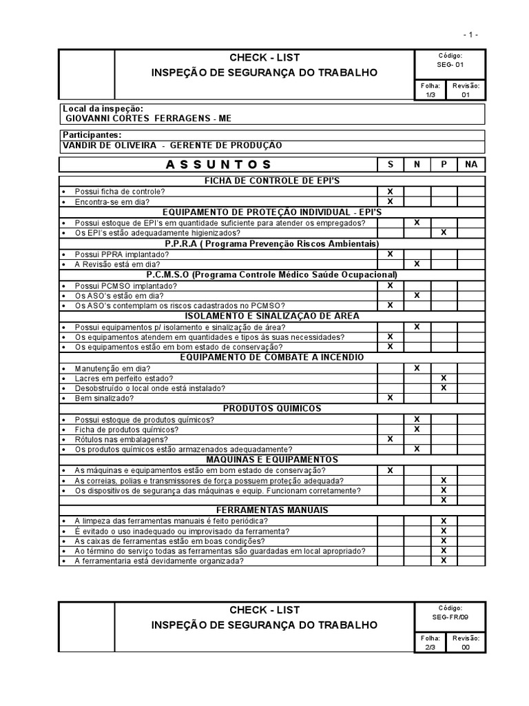 Checklist de Inspeção de Segurança do Trabalho | PDF | Natureza