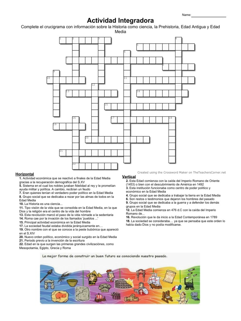 Crucigrama Historia PDF Edades medias Roma antigua