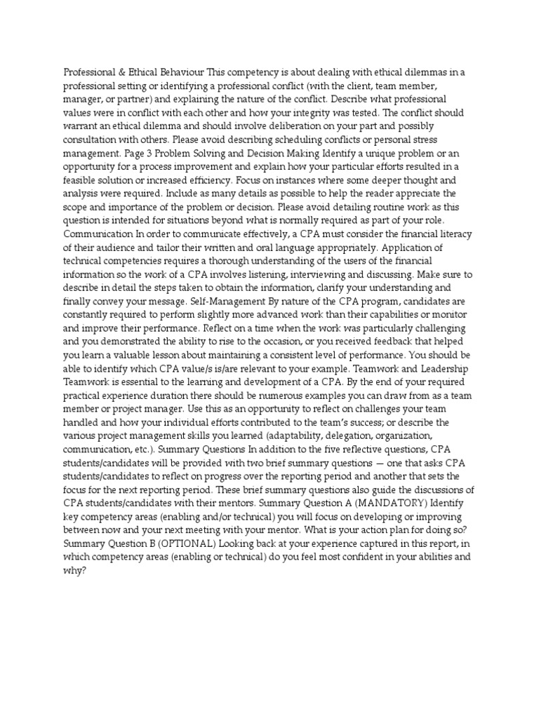 CPA Competency Reflection Guide | PDF | Competence (Human Resources ...