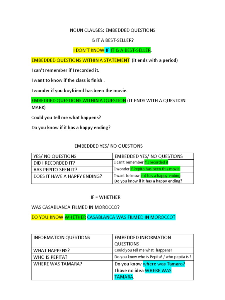 Embedded Questions Explained with Examples | PDF