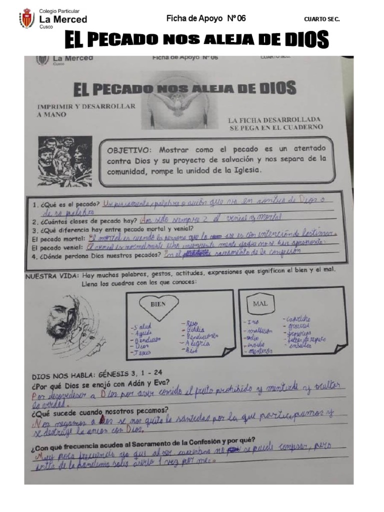 Ficha 06 CLASES DE PECADO 4tº Sec. | PDF