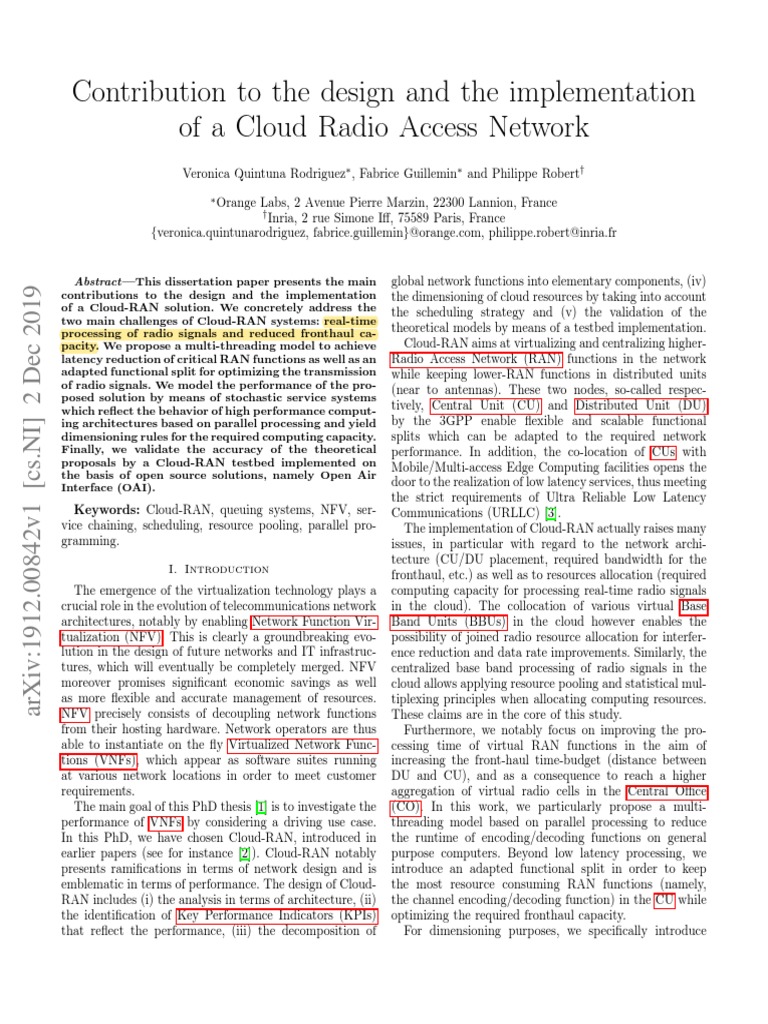 Contribution To The Design and The Implementation of A Cloud Radio ...