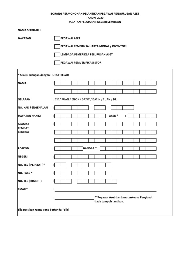 Borang Lantikan Pegawai Aset Pdf