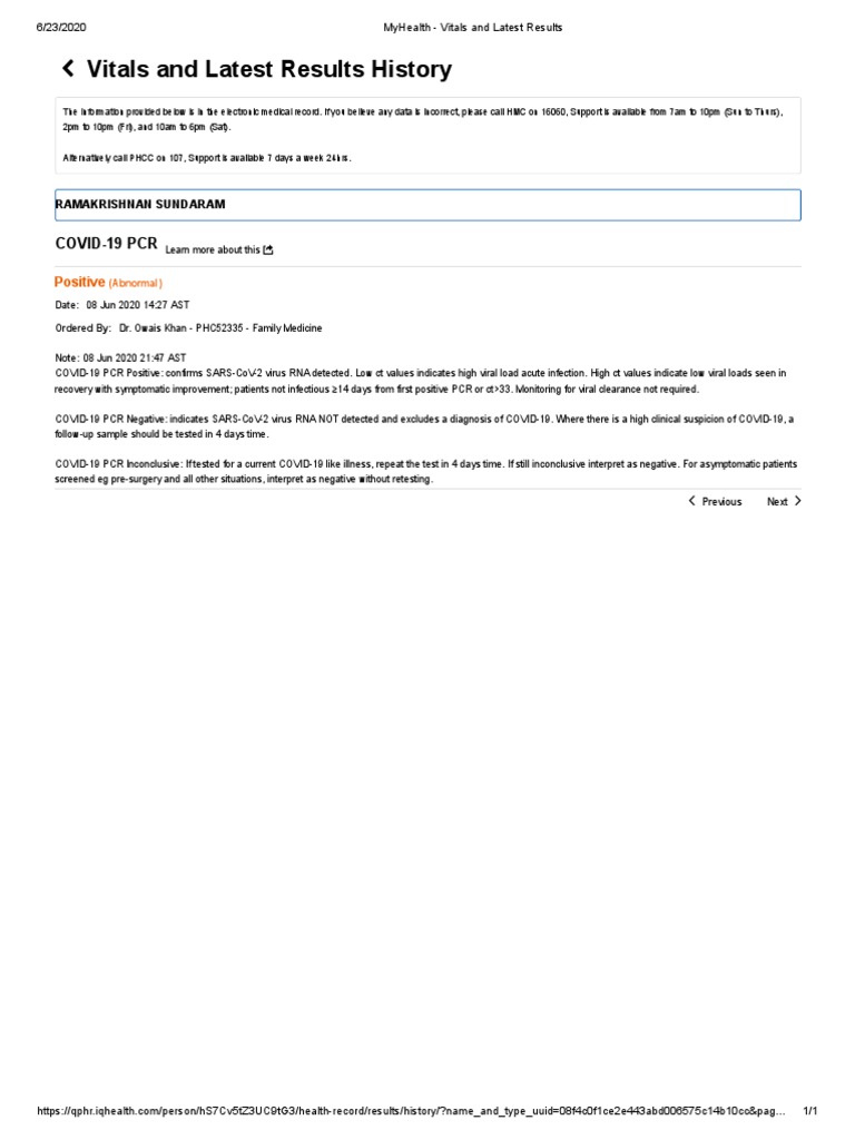 MyHealth: COVID-19 Test Results | PDF