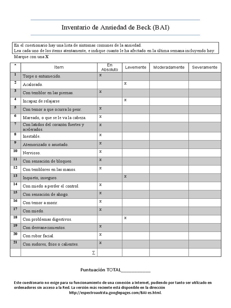 2 BAI Inventario de Ansiedad de Beck Protocolo 3-6-2020 | PDF ...
