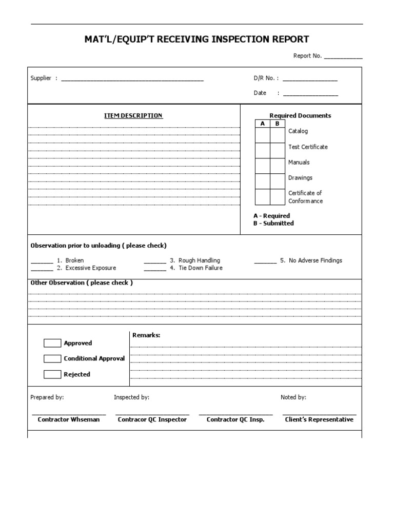 Material Receiving Inspection Report | PDF