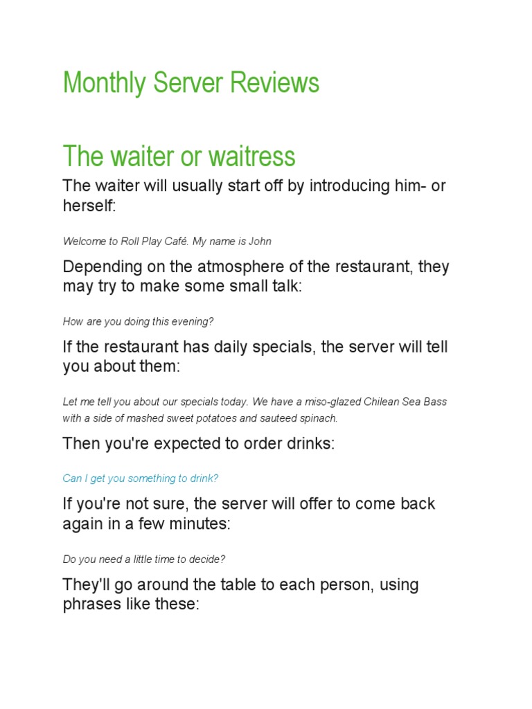 Restaurant Server Interaction Guide | PDF