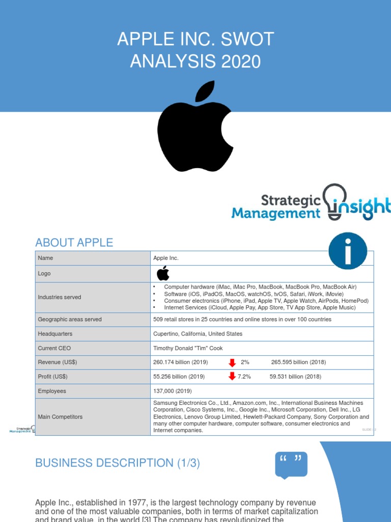Apple Inc. SWOT Analysis 2020 | PDF | Apple Inc. | Ios