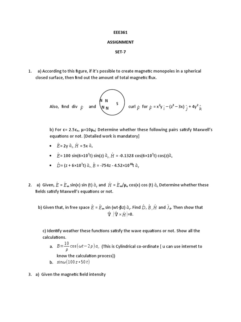 Eee361 Set 7 Pdf Electric Field Magnetic Field