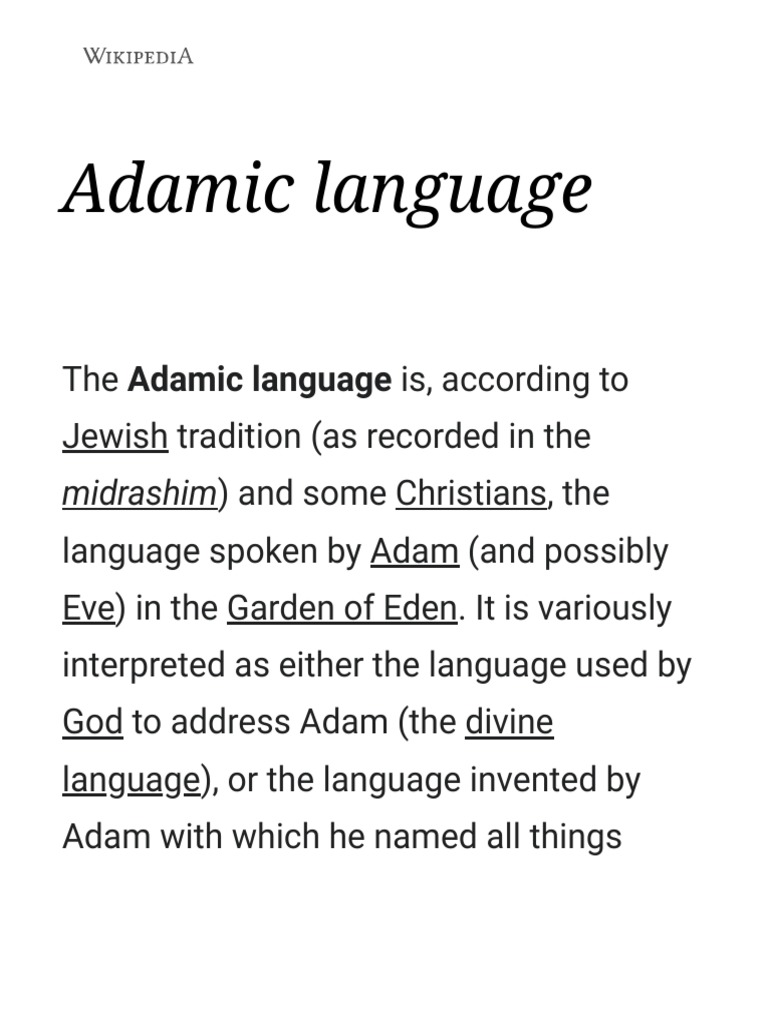 Adamic Language Wikipedia PDF Languages Religion And Belief