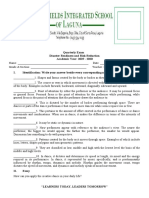 Quarterly Exam Disaster Readiness and Risk Reduction Academic Year: 2019 - 2020