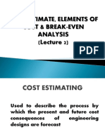 Cost Estimate, Elements of Cost & Break-Even Analysis (Lecture 2)