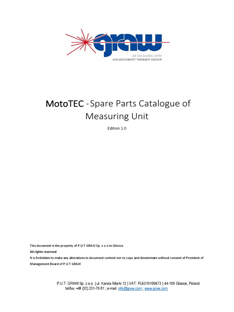 Mototec Spare Parts Catalogue of Measuring Unit Edition 1.0