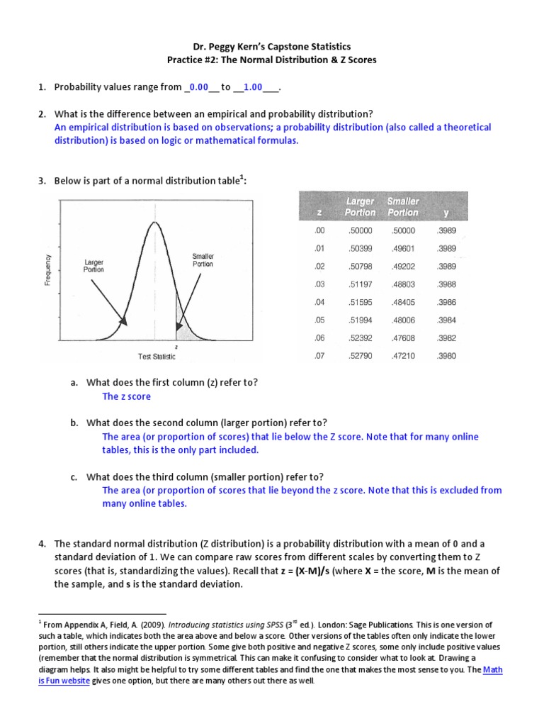 Dr. Peggy Kern's Capstone Statistics Practice 2 The Normal