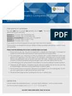 Junior Mathematics Competition 2020 Questions: Instructions To Candidates