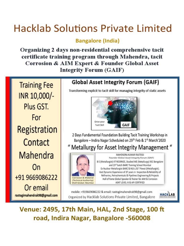 Bangalore Metallurgy in AIM Brochure PDF Corrosion Fracture