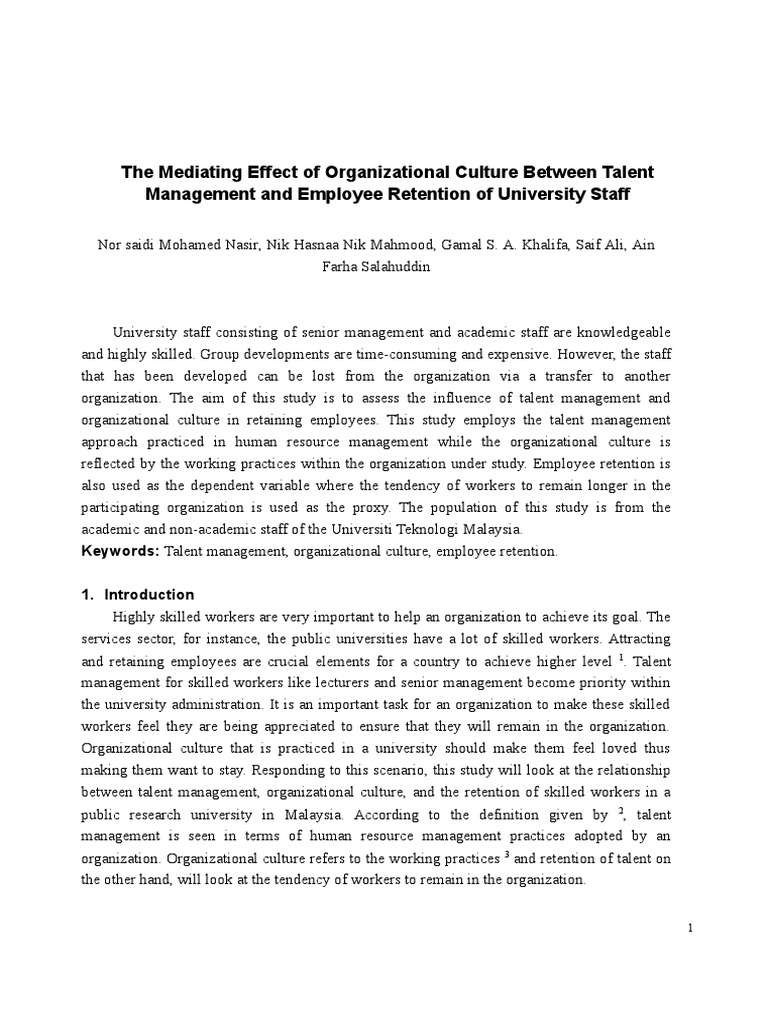 The Mediating Effect of Organizational Culture Between Talent ...