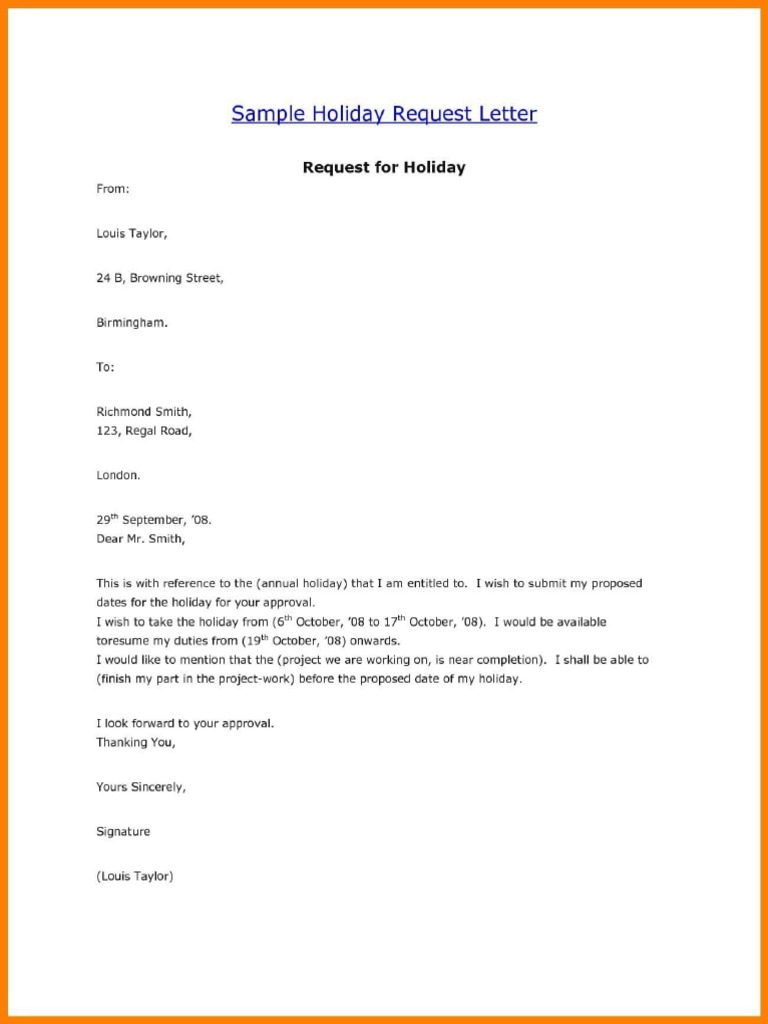 Holiday Leave Request Letter Example PDF