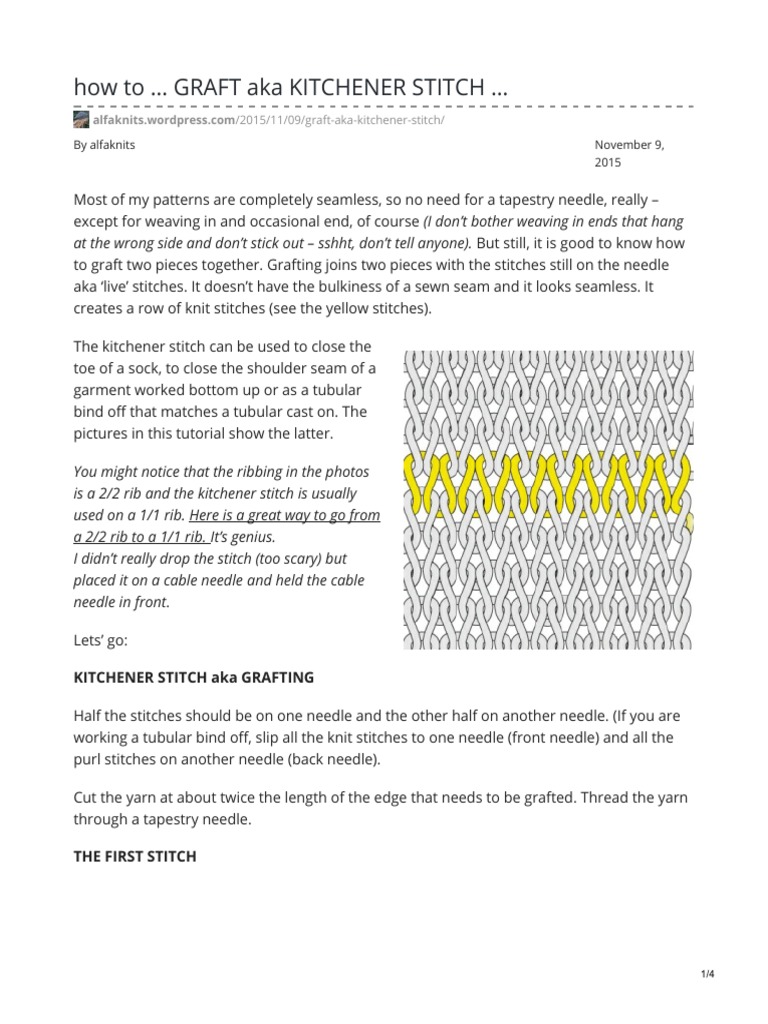 Kitchener Stitch Grafting Guide | PDF | Knitting | Handicrafts