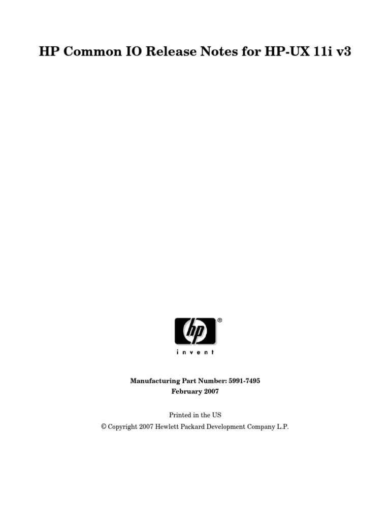 HP Common IO Release Notes For HP-UX 11i v3: Printed in The US | PDF ...