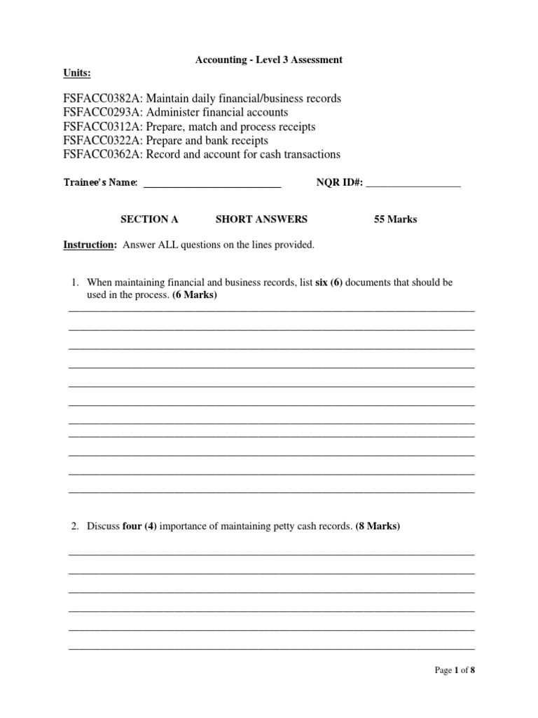 Level 3 Accounting Assessment Guide | PDF | Bookkeeping | Money