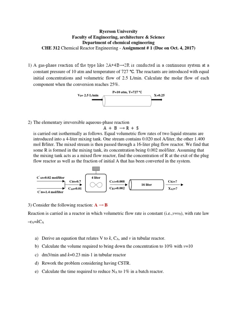 CHE 312 Reactor Engineering Assignment | PDF | Chemical Reactor ...