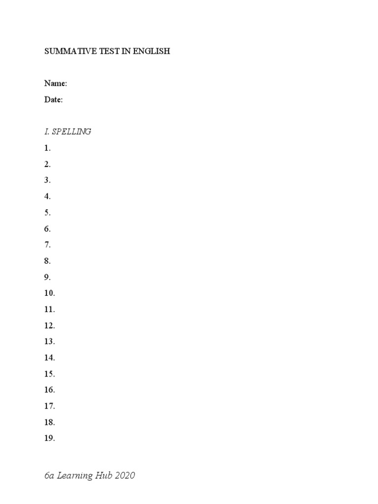 English Summative Test Template | PDF